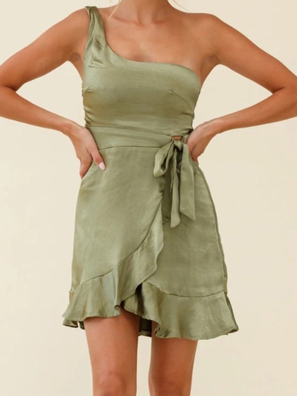 Women’s Angel Biba Waiting For Tonight Green One Shoulder Dress Large